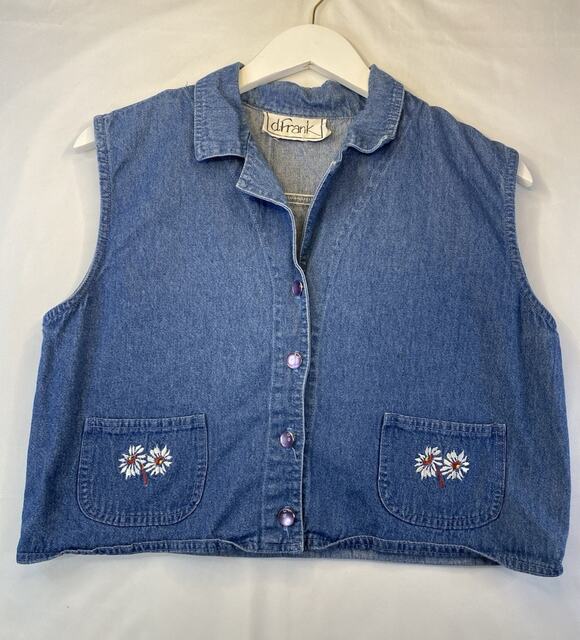 dfrank Jackets & Blazers - dfrank Vtg Y2K 90s BLue Floral Embroidered Button Vest Sleeveless Women's M